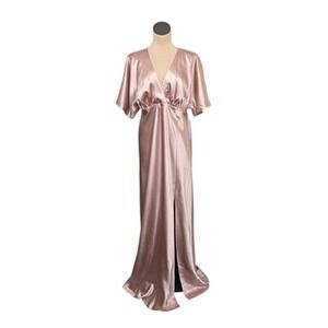 Birdy‎ Grey Dress Womens Large Rose Gold Jesse Kimono Satin Gown Maxi Formal NWT